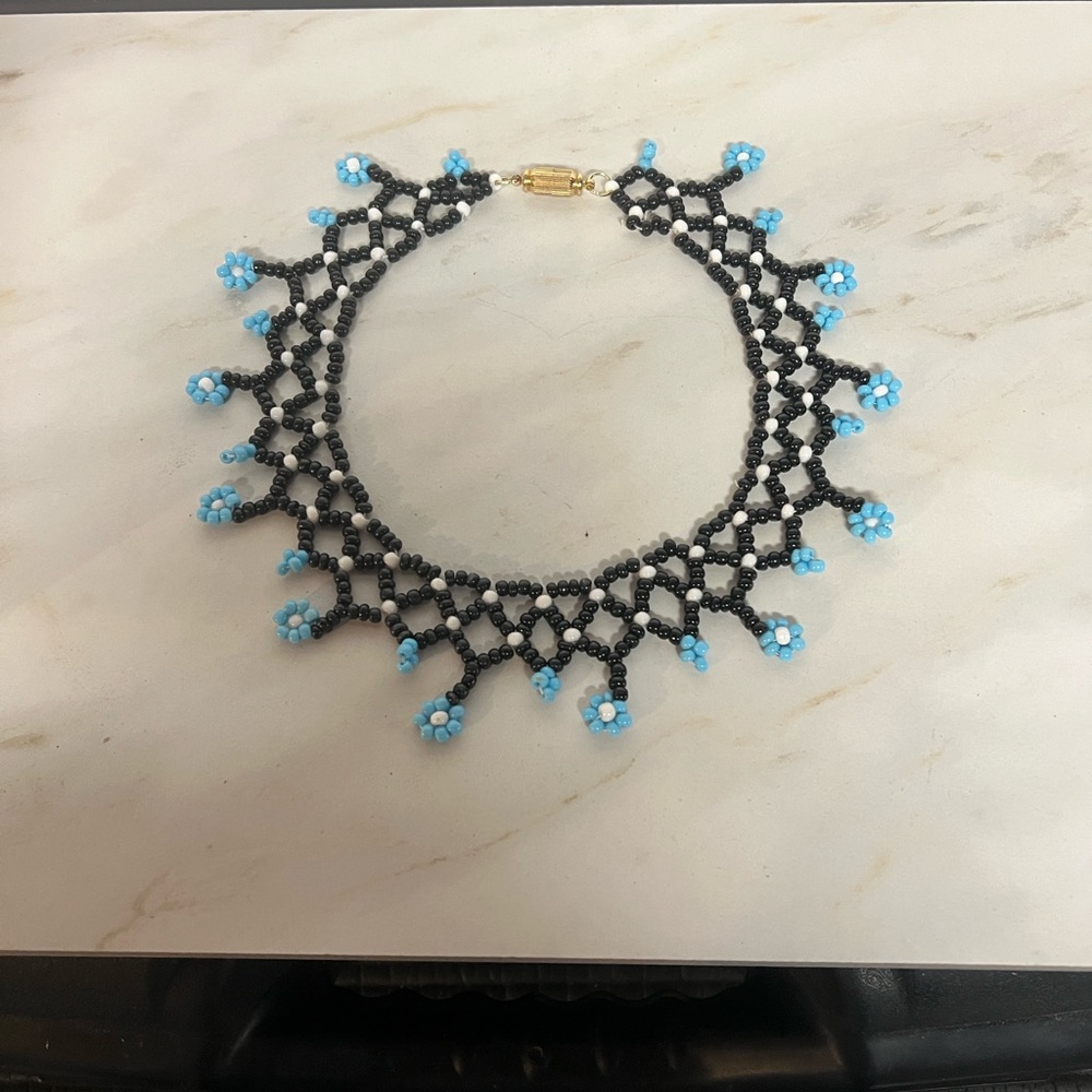 Elegant Black and Blue Beaded Necklace